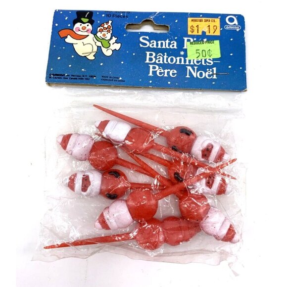 Christmas Santa Party Picks 10 NOS Floral Craft Plastic Vintage - Picture 1 of 5